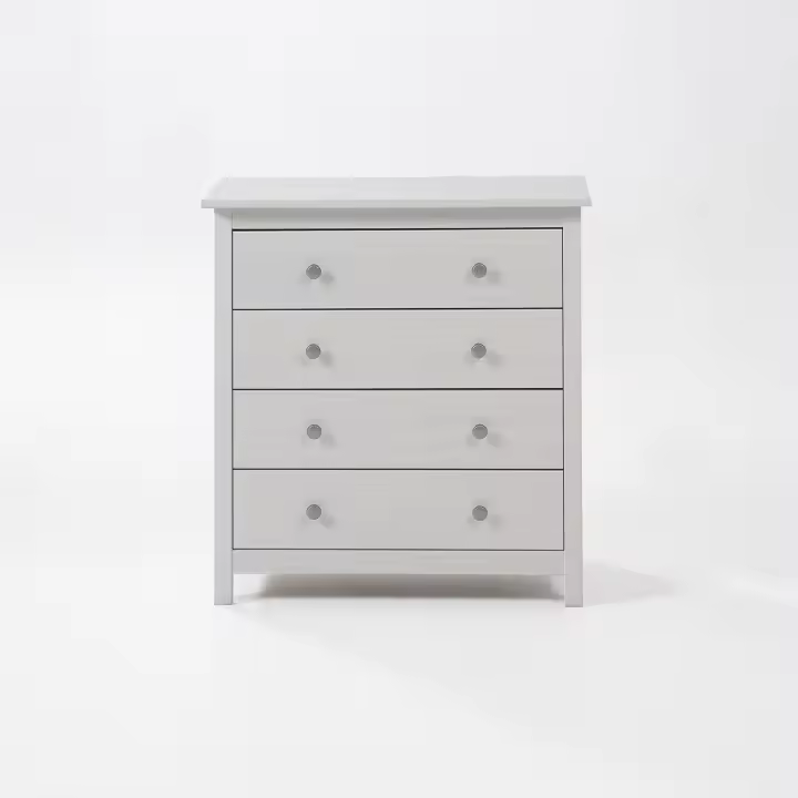 Cómoda 4  cajones , pino macizo, Moblit, serie Alme blanco, medidas: (78,5x75x35) cm ( altoxanchoxfondo), color blanco lavado. - 1