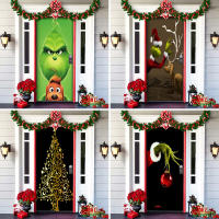 Decoración navideña para puertas, tela de fondo estilo Grinch, cubrepuertas de Navidad, colgante para fiestas de Año Nuevo y tapiz decorativo para puertas--91 cm de ancho x 203 cm de alto (poliéster) - details 2