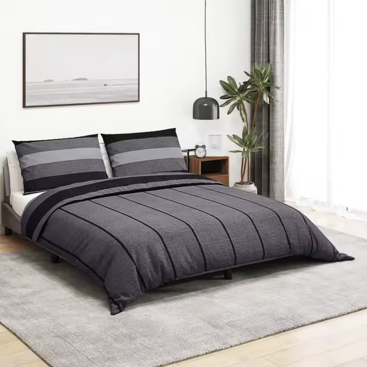 vidaXL Juego de funda nórdica algodón 155x220 cm en color Gris oscuro/Antracita/Gris oscuro y negro y más - 1