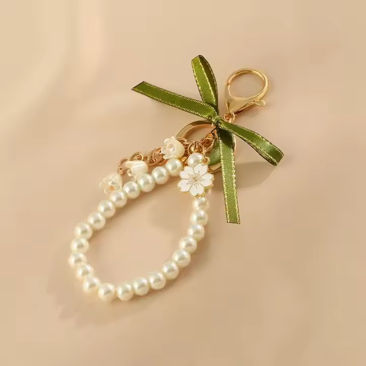 Llavero De Cuero Con Flor De Valldemossa Para Mujer Moda Coreana Dulce Llaveros Verdes Fairycore Accesorios Nuevos 2024 - 1