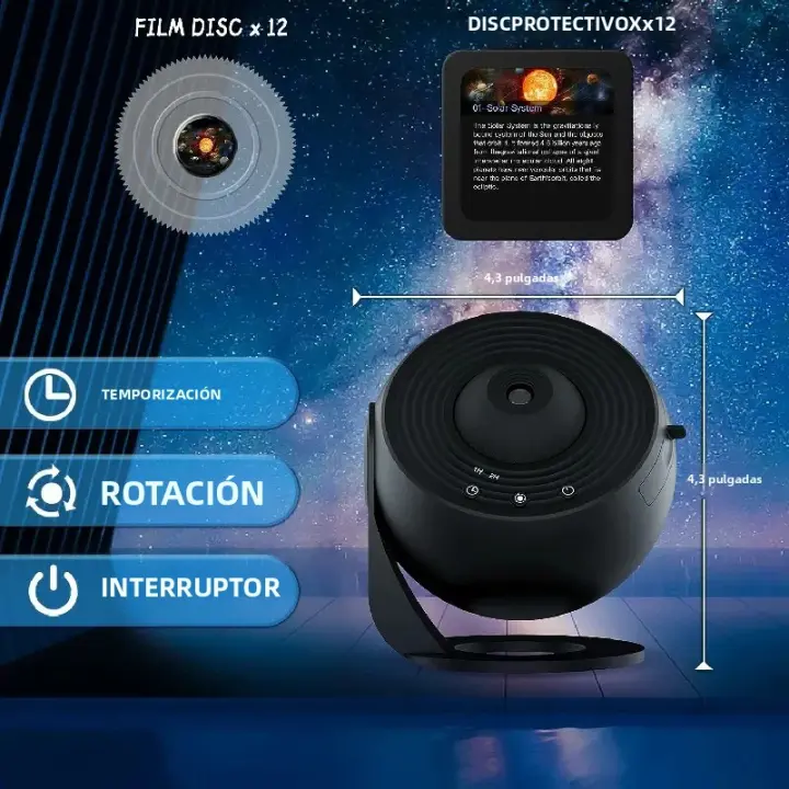 Proyector De Noche Estelar Galaxia Planetas Con 12 Discos De Película Rotación 360° Decoración Para Habitación De Niños Planetario - 1
