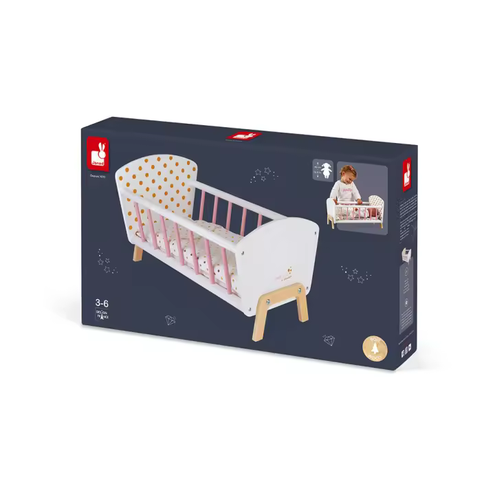 Cuna Candy Chic - Janod - cuna de madera blanca y rosa - 1