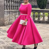 Vestido De Lujo Para Mujer Con Cuello Redondo Manga Larga Cinturado A-Linea Hasta El Tobillo Elegante Vestido De Cumpleaños - details 41