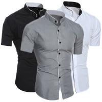 Camisa Casual Para Hombres De Color Sólido Con Mangas Cortas Para Comunicación Diaria Material De Algodón Y Poliéster Estilo Clásico - details 0