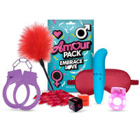 AMOUR PACK Set de 7 Piezas Embrace Love Juguetes sexuales Antifaz Pluma Esposas Dados Vibrador Consolador - details 0