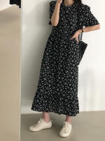 Nuevo Vestido Largo Floral Para Mujer Estilo Retro Versátil Casual Trabajo Vacaciones Manga Corta Negro A-Line Cuello O Pullover - details 7