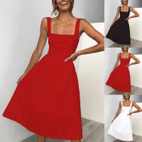 Vestido Midi Vintage Para Mujer Sin Mangas Floral Sólido A-Line Swing Casual De Verano Con Aros Vestido Midi De Flores Sólidas Para Mujer - details 0
