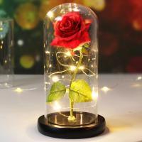Rosa Bella y Bestia Rosa Eterna, Regalo Mujer Flores Artificiales con Luces LED, Flor Artificial de Lámina de Oro con Hojas Caídas, Regalos Originales para Mama Novia Cumpleaños Aniversario，san valentin - details 6