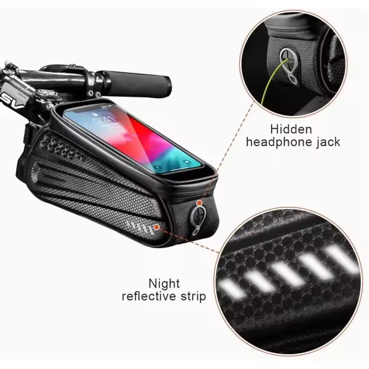 Bolso para bici, 2 en 1, Bolsa para bicicletas y Funda de móvil para bicicletas, Soporte Bolsa de manillar para teléfono de bicicleta, Accesorios para ciclismo Impermeable con pantalla táctil para teléfonos. Regalo para ciclista. - 1