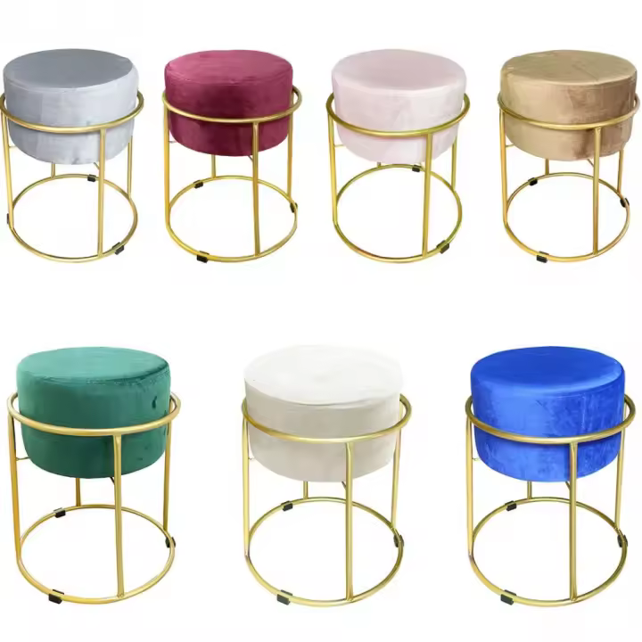 Mediawavestore Taburete Puf Terciopelo Suave Diseño de Lujo Estructura de Metal Dorada 44x38 Estilo Vintage - 1