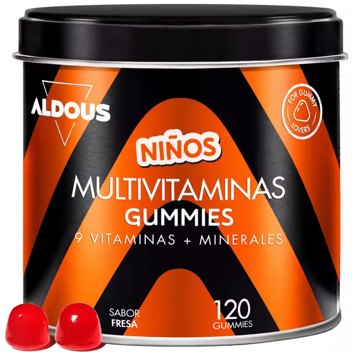 Multivitaminas para niños en gominolas Aldous Bio  120 gummies sabor natural a fresa - 1