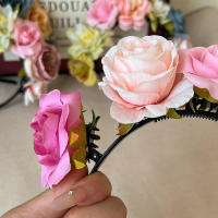 Diadema De Flores Coloridas Para Niñas Adorno De Cabello Simulación De Flor Corona De Novia Para Boda Accesorio Para Mujer - details 15
