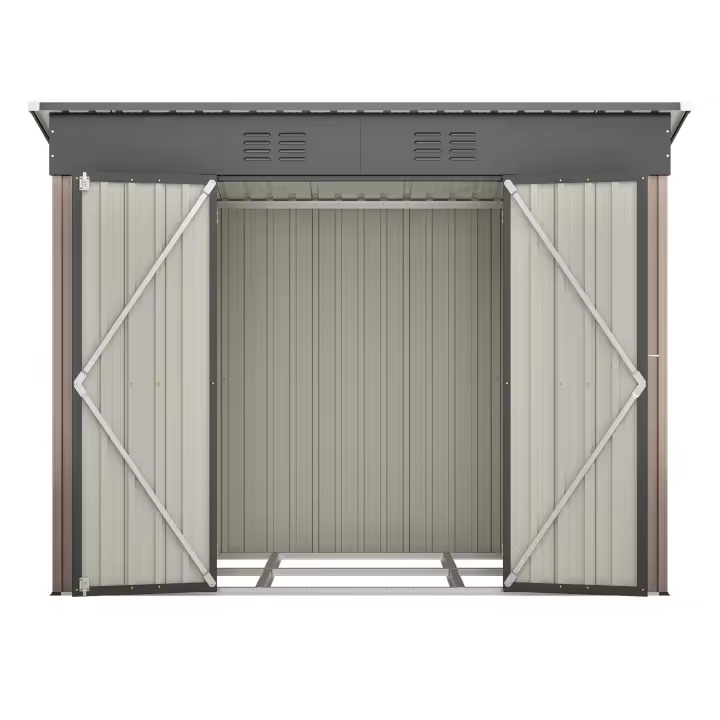 Cobertizo de Jardín Metálico 8x4 FT-Resistant Estructura, Cimentación Metálica Incluida (Sin Piso), A Prueba de Lluvia y Viento, Color Gris - Ideal para Patios y ÁREas Al Aire Libre - 1