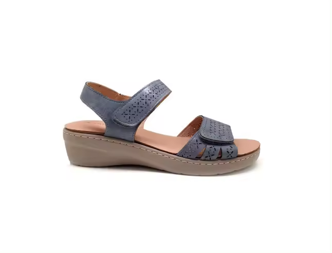 Ballerina Sandalia Mujer Azul Velcros Cuña BL2487AZ - 1