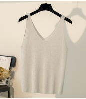 Top De Mujer Nuevo Verano V-Neck Tank Blanco Negro Tejido Suave Estilo Casual Ropa De Mujer Camiseta Q3441 - details 7