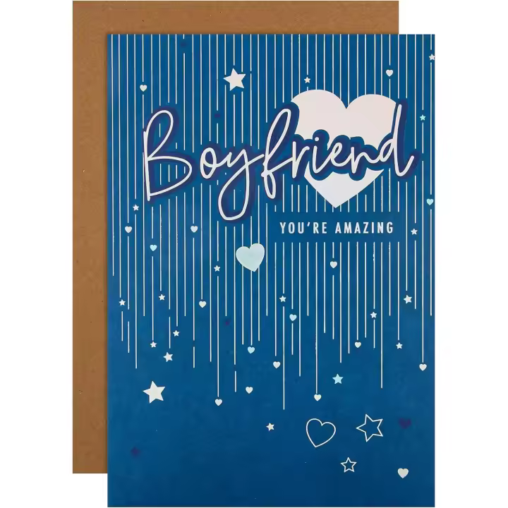 Tarjeta de San Valentín para Novio, Diseño Clásico de corazón Azul y Estrella - 1