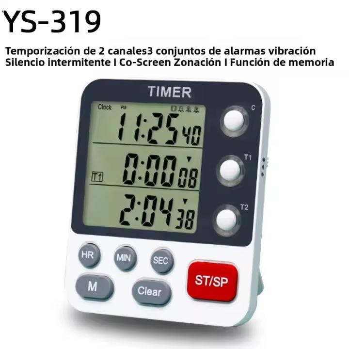  Temporizador De Cocina Digital Magnético Para Cocinar Temporizador De 3 Canales Con Alarma De Volumen Nivel Lcd Silencioso Y Flashing - 1