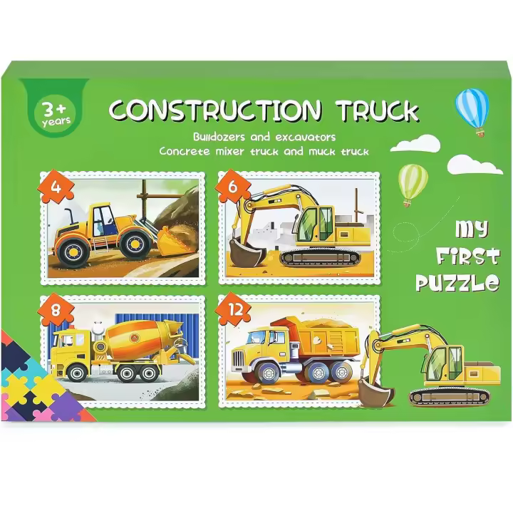 Kinderpuzzle 30 Stücke Puzzle ab 2 Jahre Jungen Große Baufahrzeuge Puzzle Kleinkind Vier Schwierigkeitsgrade Lernspielzeug für Kinder 2 3 4 Jahren Alt (Baufahrzeuge) - 1
