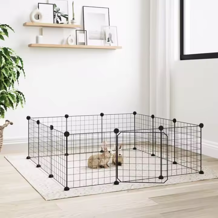 vidaXL Jaula para mascotas de 12 paneles puerta acero negro 35x35cm - 1