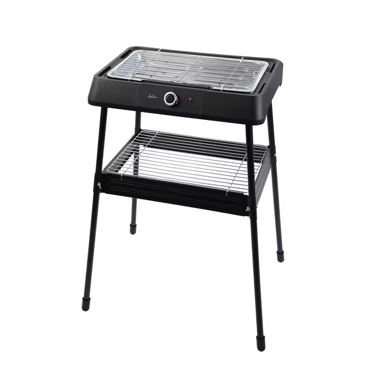 Jata JEBQ1001 Barbacoa Eléctrica con 2 Opciones de Cocinado - Sobremesa o con Patas - Sin Humos Ni Olores - Parrilla 2 Alturas - Desmontable - 1