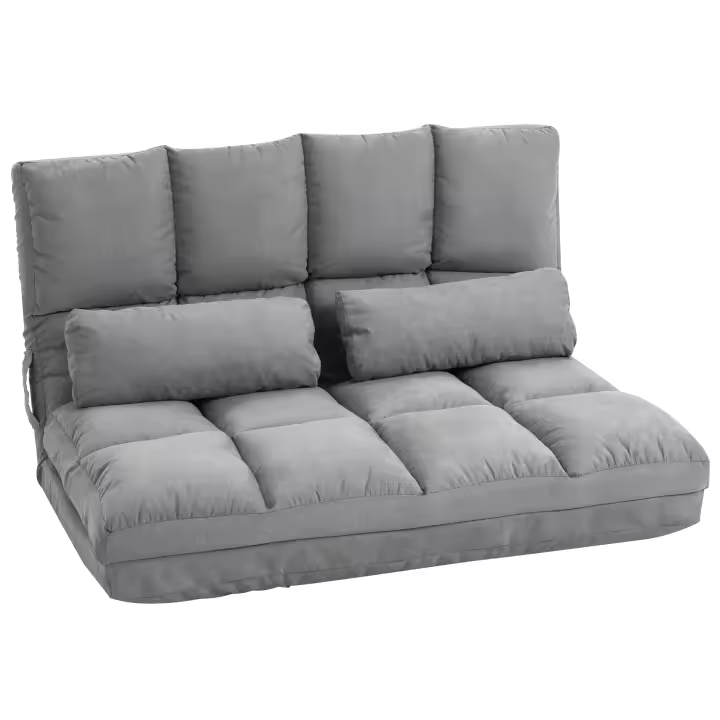HOMCOM Silla de Suelo Silla Cama de Suelo 2 en 1 con Respaldo Cojín de Asiento Regulable en 3 Posiciones Terciopelo Gris Acero 102 x 73 x 60 cm - 1