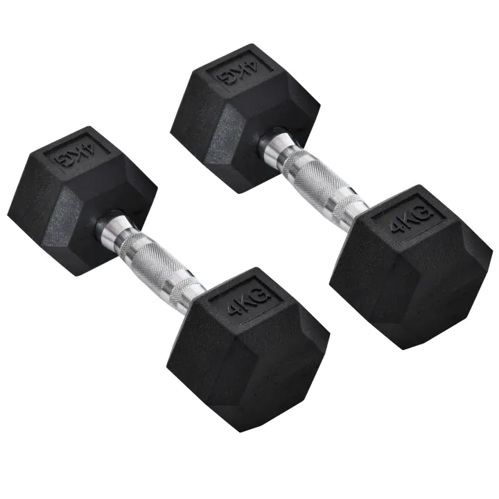 HOMCOM Juego de Mancuernas de 2x4 kg con Barra de Conexión Metálica y Cabeza Hexagonal Juego de Pesas para Entrenamiento en Casa Gimnasio Oficina Negro y Plata - 1