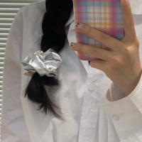 Cinturones De Pelo Oversized De Seda Para Mujer Plata Coreana Elásticos De Chiffon Scrunchies Accesorio De Cabello Y2K - details 6