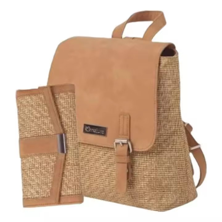 PACK MOCHILA + BILLETERO NATURA. BOLSO CARTERA MONEDERO - 1