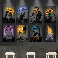 Pintura En Lienzo De Diseño Neón Abstracto De Rapero Estrella 2Pac Artículos De Pared Para Hogar Y Barra Decoración De Pintura Graffiti De Cantantes De Hip Hop - details 0