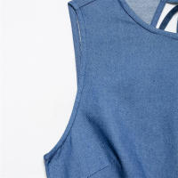 Vestido De Verano Para Mujer Estilo Cowboy Sin Mangas Cuello Redondo Color Sólido A-Line Longitud Media Pierna Cierre De Cremallera - details 5