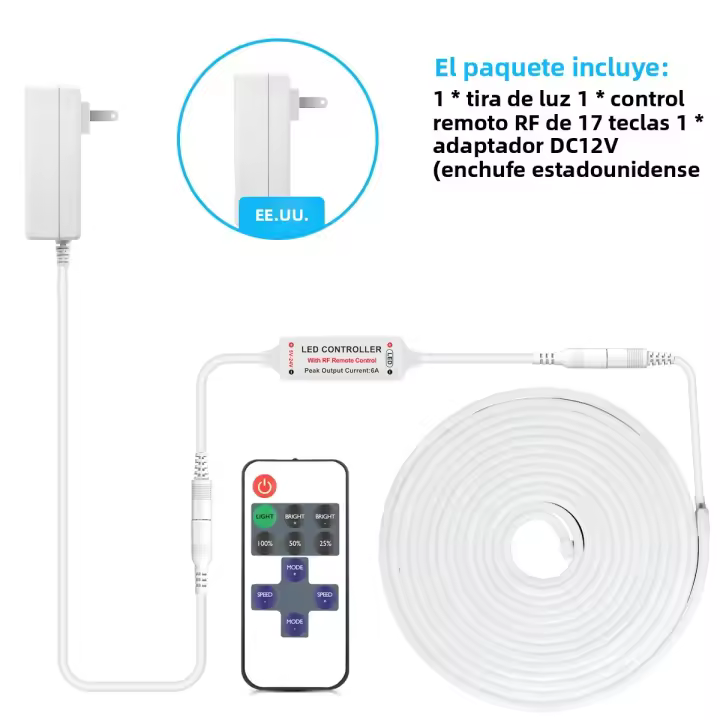Tira De LED Neón Flexible DC12V 2835 120LEDs/M Con Control Remoto RF Luz De Rope Tubo Impermeable Para Decoración De Casa Y Pared - 1