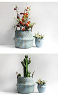 Bolsa De Almacenamiento Bohemia De Paja Con Estampado Rayado Y Florales Hecha a Mano Plegable Para Ropa Jardín Maceta - details 2