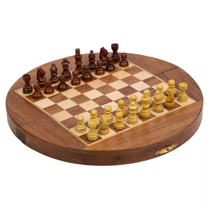 WANDERLUST DECO Ajedrez magnético con caja semiredonda de madera marrón d23x2h cm - 1