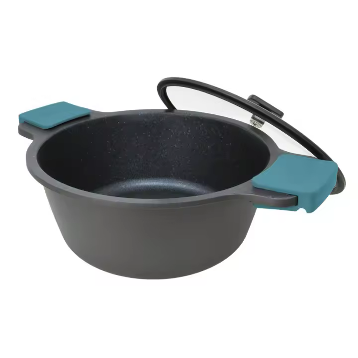 ARCOS Thera Olla Grande de Cocina de 32 Cm y 9,3 L. Cacerola Alta para Inducción, Gas y Vitro. Olla de Aluminio Fundido con Tapa de Cristal y Mango Extraíble. Apta Lavavajillas. Color Negro Azul - 1