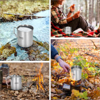 Lixada Taza De Acero Inoxidable De 750ml Con Manijas Plegables Y Tapa Para Camping Senderismo Y Excursiones Al Aire Libre - details 4