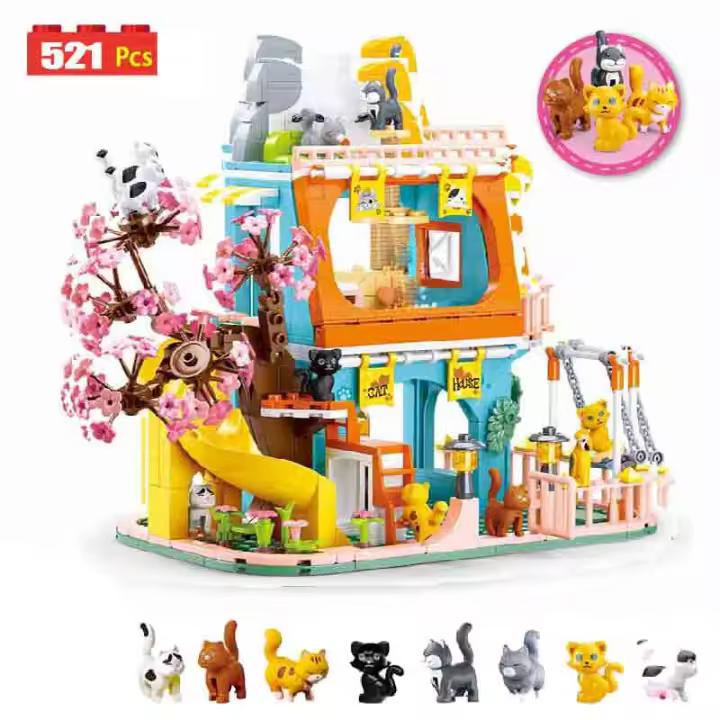 Hotel Para Gatos De La Ciudad Con Jardín Y Villa Sakura Bloques De Construcción A-Frame Para Niñas Casa De Animales Regalo Ideal - 1