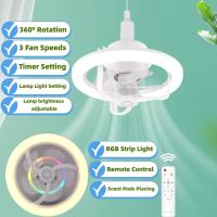 Ventilador de techo con Luz y enchufe E26/E27, Mando a Distancia regulable, rotación de 360 ° y Modo RGB, 3 velocidades, para dormitorio, Sala de estar y comedor. - details 1