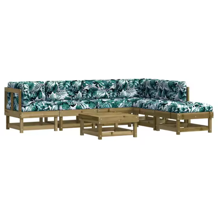 vidaXL Juego de muebles jardín 7 pzas y cojines madera pino impregnada - 1