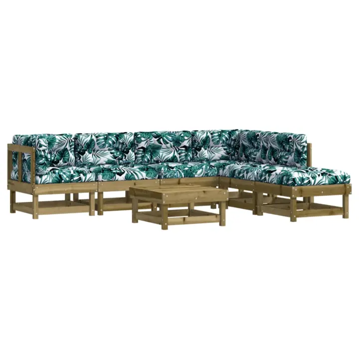 vidaXL Juego de muebles jardín 7 pzas y cojines madera pino impregnada - 1
