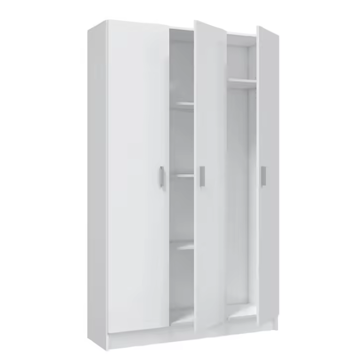 Meimon MULTIUSOS Armario escobero 3 puertas con 4 estantes regulables en altura, fabricado en tablero melaminizado con cantos melamínicos, trasera MDF, bisagras y soportes metálicos, tiradores ABS gris aluminio, tacos ABS antirruido - 1