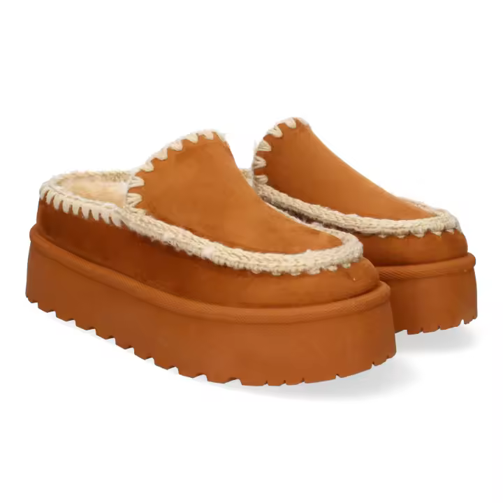 Davinia Shoes Zuecos de Plataforma para Mujer, Comodos y Elegantes, Diseño Moderno, Detalles en la Costura y Forrados de Borreguillo. Shoes&Blues.es VRA-1193-Cuero - 1