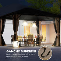 Outsunny Cenador para Jardín 3x3,6 m Pérgola de Jardín Gazebo con Doble Techo 4 Paredes Laterales 4 Mosquiteras Anti-UV y Marco de Aluminio Carpa para Exterior Terraza Patio Café - details 3