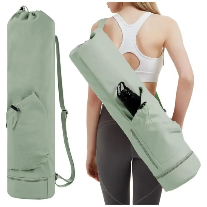 Bolsa para esterilla de yoga con bolsillo para botella de agua y bolsa impermeable en la parte inferior. Correa para esterilla de yoga deportiva. Bolsa de almacenamiento multifuncional. - 1