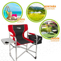 Aktive - Silla plegable camping con nevera y mesa con soporte para botella, máx. 120 kg, color gris y rojo, fabricada de aluminio y poliéster, 61x52x92 cm, antivuelco, plegado compacto, ideal para camping, fácil de transportar, resistente y duradera - details 5