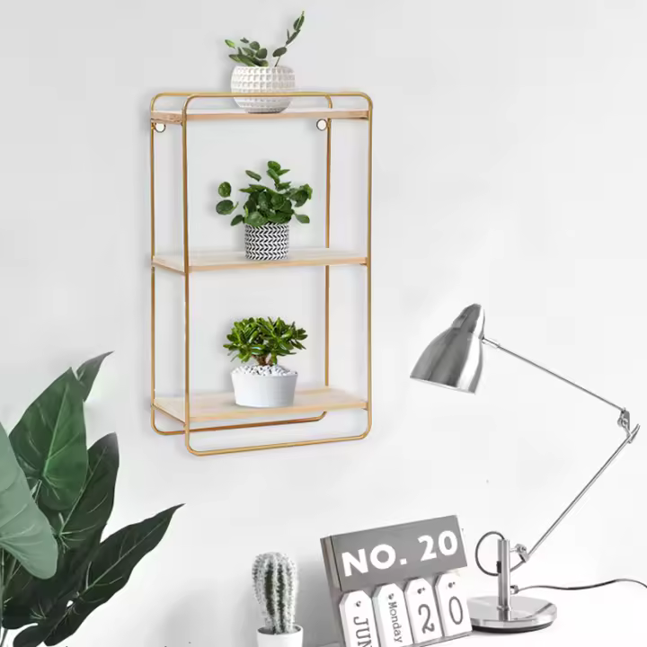 Estante de pared de madera maciza de 3 capas, estante de partición de hierro para pared del hogar, estante de almacenamiento creativo 40×23×12CM - 1
