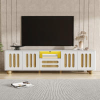 Soporte de TV moderno 180x40x47 cm-Cuadro Blanco y Madera, con 4 Puertas, 1 caja y Luz LED - Esquinas redondo, Petas esféricas1, material de almacenamiento múltiple - details 0
