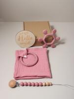 Conjunto De Toalla De Algodón Muselino Para Bebé Con Cadena De Biberón Y Mordedor De Silicona Y Madera Unisex 0-1Años - details 5