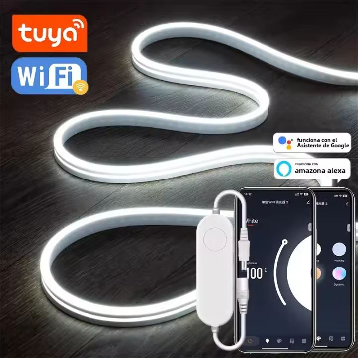 Tira De Luces LED Neón Blanco 10M TUYA Silicona Impermeable Flexible Compatible Con Alexa Google Home Para Iluminación WIFI - 1