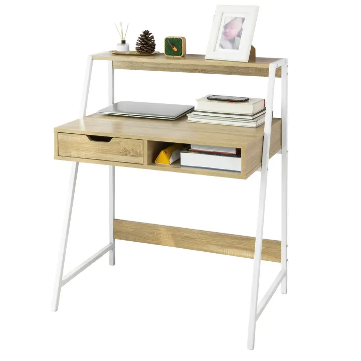 SoBuy FWT63-N Mesa de Escritorio Mesa de Ordenador con 2 cajones y 1 Estante L81 cm x P50cm x H100cm ES - 1
