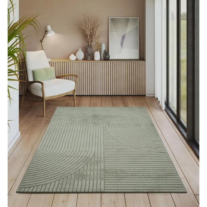 Modern Short Pile Rug, Living Room, Bedroom, with High-Low Effect, 3D Effect, High Pile Density and Pleasantly Soft, Panglao Design, Green, 240 x 340 cm - 1